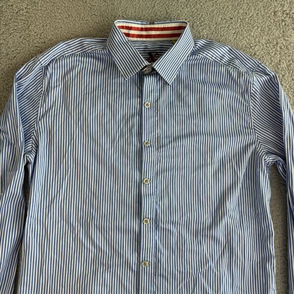 Robert Graham Shirt Mens L Blue Striped Long Sleeve Button Up Cotton Flip Cuff - Picture 3 of 9